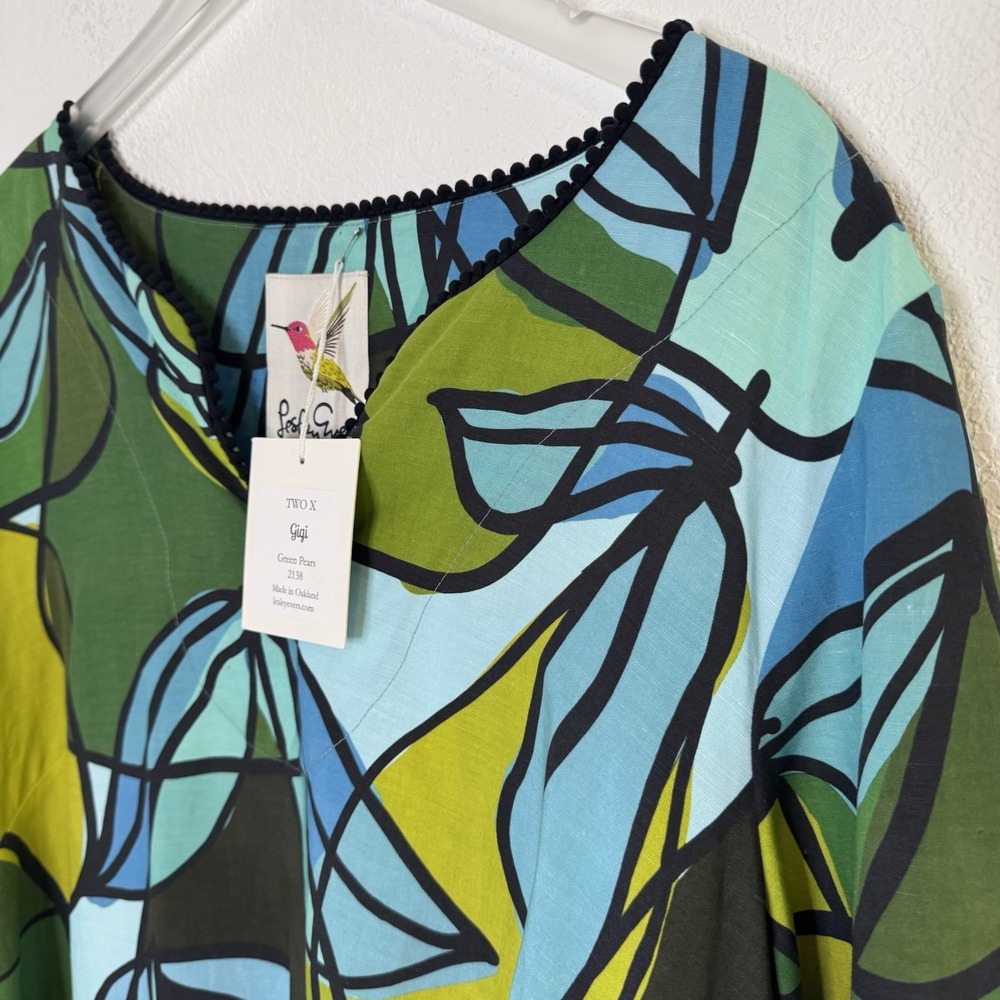 Lesley Evers Womens Gigi Green Pears Linen Dress Size 2X Linen Blend Artsy Boho - Picture 3 of 12